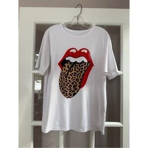 ReachMe White Lips & Leopard Print Tongue T-Shirt